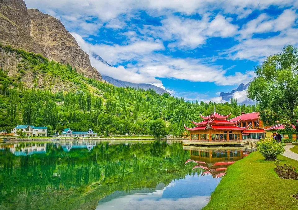 Shangrila Resort reflected in Lower Kachura Lake near Skardu