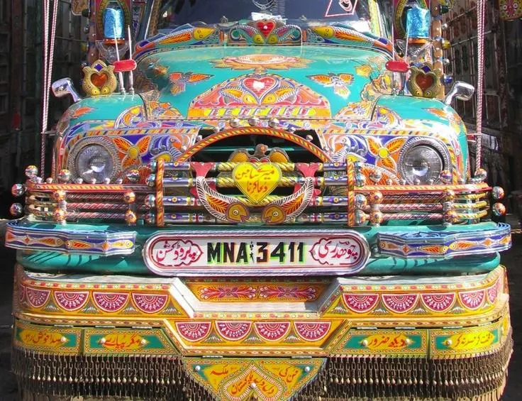 The hand-painted front of a decorated Pakistani truck